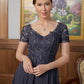 Hazel A-Line/Princess Chiffon Applique V-neck Short Sleeves Floor-Length Mother of the Bride Dresses DEP0020337