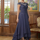 Elva A-Line/Princess Chiffon Applique Scoop Short Sleeves Asymmetrical Mother of the Bride Dresses DEP0020307