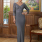 Kaleigh Sheath/Column Jersey Lace V-neck 3/4 Sleeves Floor-Length Mother of the Bride Dresses DEP0020332