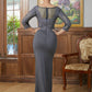 Kaleigh Sheath/Column Jersey Lace V-neck 3/4 Sleeves Floor-Length Mother of the Bride Dresses DEP0020332