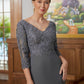 Kaleigh Sheath/Column Jersey Lace V-neck 3/4 Sleeves Floor-Length Mother of the Bride Dresses DEP0020332