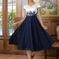 Grace A-Line/Princess Chiffon Applique V-neck Short Sleeves Tea-Length Mother of the Bride Dresses DEP0020349