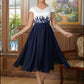 Grace A-Line/Princess Chiffon Applique V-neck Short Sleeves Tea-Length Mother of the Bride Dresses DEP0020349