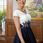 Grace A-Line/Princess Chiffon Applique V-neck Short Sleeves Tea-Length Mother of the Bride Dresses DEP0020349