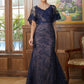 Maya Sheath/Column Silk like Satin Lace V-neck Short Sleeves Floor-Length Mother of the Bride Dresses DEP0020338