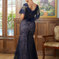 Maya Sheath/Column Silk like Satin Lace V-neck Short Sleeves Floor-Length Mother of the Bride Dresses DEP0020338