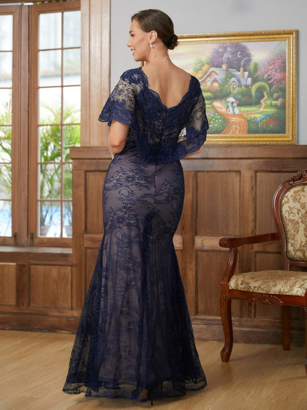 Maya Sheath/Column Silk like Satin Lace V-neck Short Sleeves Floor-Length Mother of the Bride Dresses DEP0020338