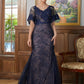 Maya Sheath/Column Silk like Satin Lace V-neck Short Sleeves Floor-Length Mother of the Bride Dresses DEP0020338