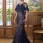 Maya Sheath/Column Silk like Satin Lace V-neck Short Sleeves Floor-Length Mother of the Bride Dresses DEP0020338