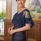 Maya Sheath/Column Silk like Satin Lace V-neck Short Sleeves Floor-Length Mother of the Bride Dresses DEP0020338