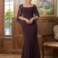 Jaylin Sheath/Column Stretch Crepe Lace Square 1/2 Sleeves Sweep/Brush Train Mother of the Bride Dresses DEP0020329