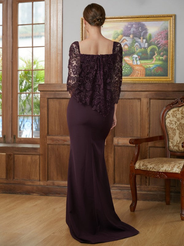 Jaylin Sheath/Column Stretch Crepe Lace Square 1/2 Sleeves Sweep/Brush Train Mother of the Bride Dresses DEP0020329