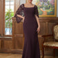 Jaylin Sheath/Column Stretch Crepe Lace Square 1/2 Sleeves Sweep/Brush Train Mother of the Bride Dresses DEP0020329