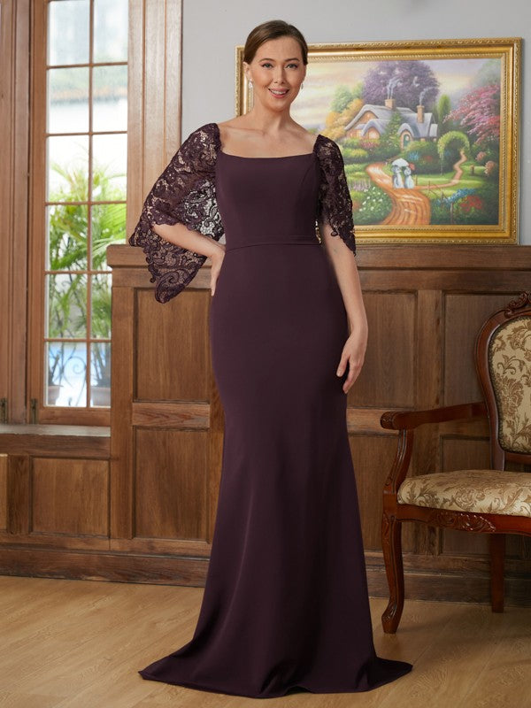 Jaylin Sheath/Column Stretch Crepe Lace Square 1/2 Sleeves Sweep/Brush Train Mother of the Bride Dresses DEP0020329