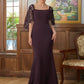 Jaylin Sheath/Column Stretch Crepe Lace Square 1/2 Sleeves Sweep/Brush Train Mother of the Bride Dresses DEP0020329