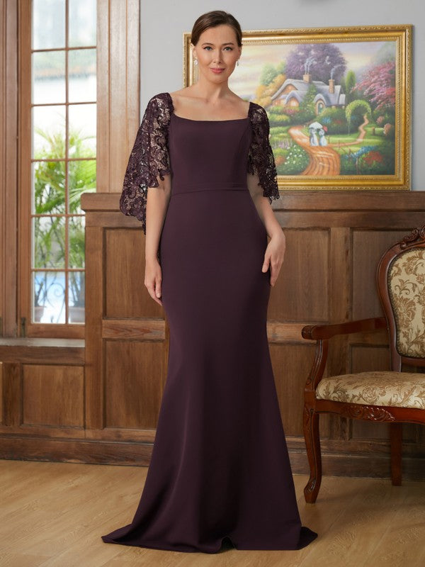 Jaylin Sheath/Column Stretch Crepe Lace Square 1/2 Sleeves Sweep/Brush Train Mother of the Bride Dresses DEP0020329