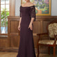 Jaylin Sheath/Column Stretch Crepe Lace Square 1/2 Sleeves Sweep/Brush Train Mother of the Bride Dresses DEP0020329