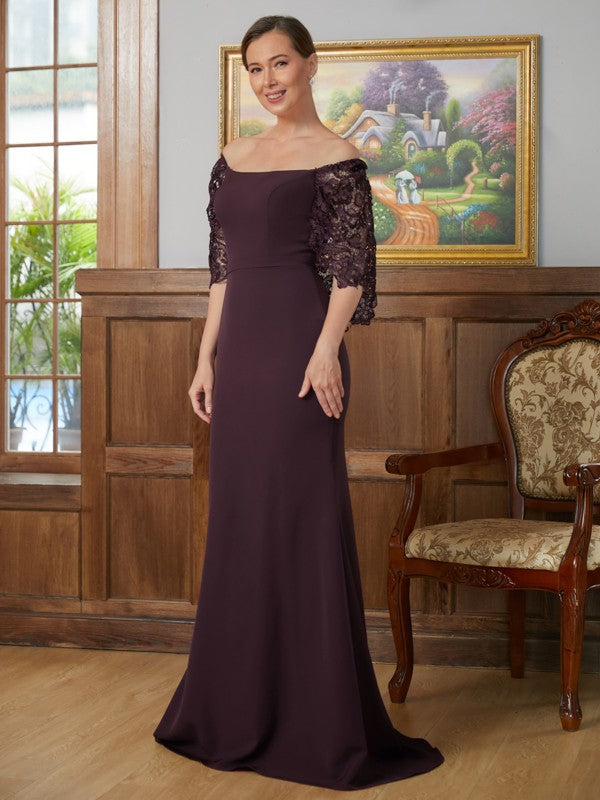 Jaylin Sheath/Column Stretch Crepe Lace Square 1/2 Sleeves Sweep/Brush Train Mother of the Bride Dresses DEP0020329