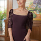 Jaylin Sheath/Column Stretch Crepe Lace Square 1/2 Sleeves Sweep/Brush Train Mother of the Bride Dresses DEP0020329