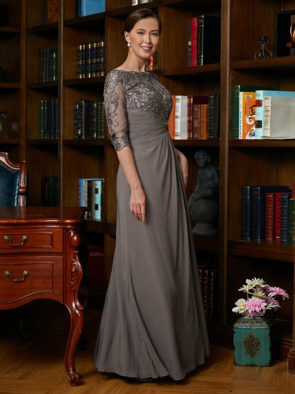 April A-Line/Princess Chiffon Applique Scoop 3/4 Sleeves Floor-Length Mother of the Bride Dresses DEP0020303