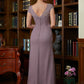 Shania Sheath/Column Chiffon Lace V-neck Short Sleeves Floor-Length Mother of the Bride Dresses DEP0020339