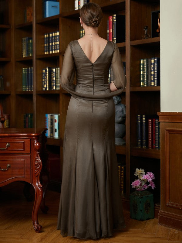 Sophie Sheath/Column 30D Chiffon Ruched Scoop Short Sleeves Floor-Length Mother of the Bride Dresses DEP0020340