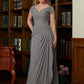 Nathaly A-Line/Princess Chiffon Applique Sweetheart Short Sleeves Floor-Length Mother of the Bride Dresses DEP0020328