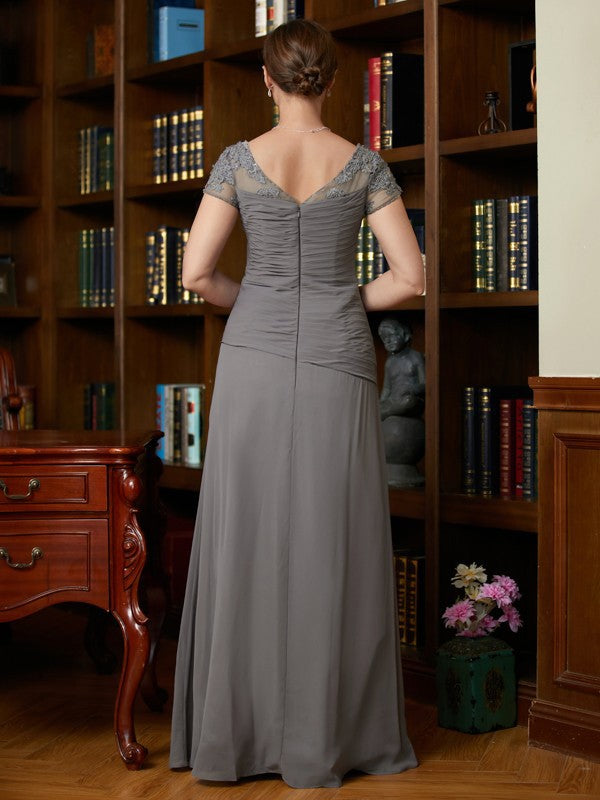 Nathaly A-Line/Princess Chiffon Applique Sweetheart Short Sleeves Floor-Length Mother of the Bride Dresses DEP0020328