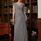 Nathaly A-Line/Princess Chiffon Applique Sweetheart Short Sleeves Floor-Length Mother of the Bride Dresses DEP0020328