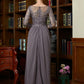 Selah A-Line/Princess Chiffon Lace Scoop 3/4 Sleeves Floor-Length Mother of the Bride Dresses DEP0020341