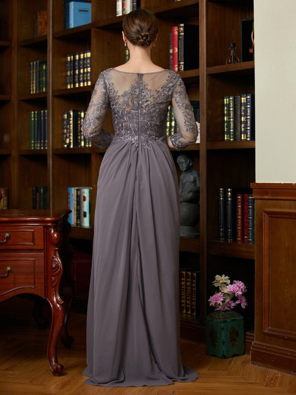 Selah A-Line/Princess Chiffon Lace Scoop 3/4 Sleeves Floor-Length Mother of the Bride Dresses DEP0020341