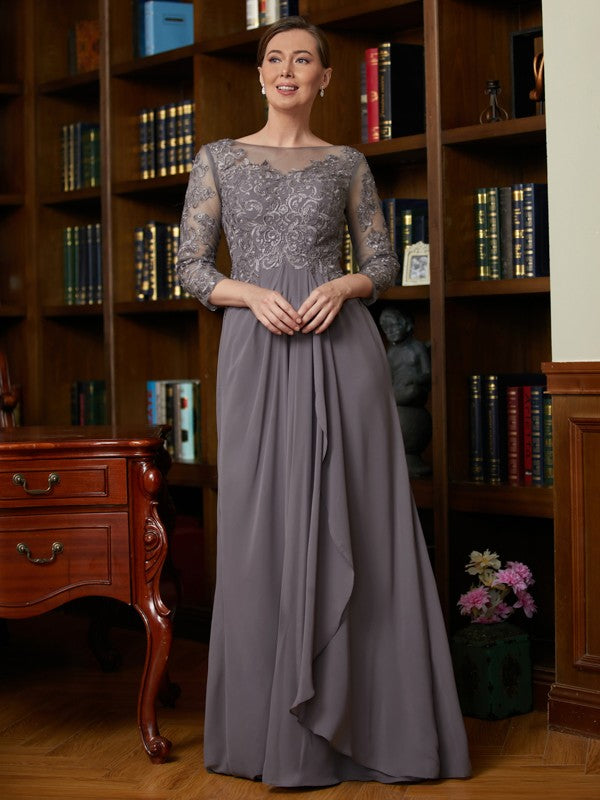 Selah A-Line/Princess Chiffon Lace Scoop 3/4 Sleeves Floor-Length Mother of the Bride Dresses DEP0020341