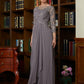 Selah A-Line/Princess Chiffon Lace Scoop 3/4 Sleeves Floor-Length Mother of the Bride Dresses DEP0020341