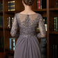 Selah A-Line/Princess Chiffon Lace Scoop 3/4 Sleeves Floor-Length Mother of the Bride Dresses DEP0020341