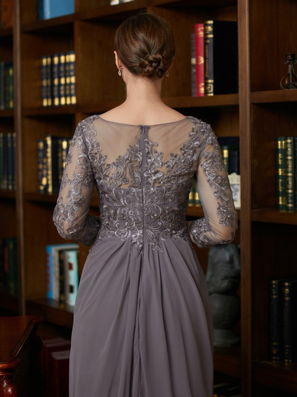 Selah A-Line/Princess Chiffon Lace Scoop 3/4 Sleeves Floor-Length Mother of the Bride Dresses DEP0020341