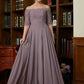 Violet A-Line/Princess Chiffon Applique Off-the-Shoulder 3/4 Sleeves Floor-Length Mother of the Bride Dresses DEP0020308