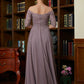 Violet A-Line/Princess Chiffon Applique Off-the-Shoulder 3/4 Sleeves Floor-Length Mother of the Bride Dresses DEP0020308