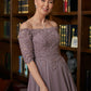 Violet A-Line/Princess Chiffon Applique Off-the-Shoulder 3/4 Sleeves Floor-Length Mother of the Bride Dresses DEP0020308