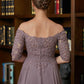 Violet A-Line/Princess Chiffon Applique Off-the-Shoulder 3/4 Sleeves Floor-Length Mother of the Bride Dresses DEP0020308