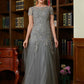 Avery A-Line/Princess Tulle Lace Scoop Short Sleeves Floor-Length Mother of the Bride Dresses DEP0020310