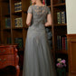 Avery A-Line/Princess Tulle Lace Scoop Short Sleeves Floor-Length Mother of the Bride Dresses DEP0020310