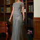 Avery A-Line/Princess Tulle Lace Scoop Short Sleeves Floor-Length Mother of the Bride Dresses DEP0020310