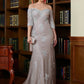 Stella Sheath/Column Lace Applique Off-the-Shoulder 3/4 Sleeves Sweep/Brush Train Mother of the Bride Dresses DEP0020331