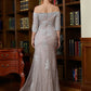 Stella Sheath/Column Lace Applique Off-the-Shoulder 3/4 Sleeves Sweep/Brush Train Mother of the Bride Dresses DEP0020331