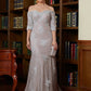 Stella Sheath/Column Lace Applique Off-the-Shoulder 3/4 Sleeves Sweep/Brush Train Mother of the Bride Dresses DEP0020331