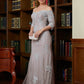 Stella Sheath/Column Lace Applique Off-the-Shoulder 3/4 Sleeves Sweep/Brush Train Mother of the Bride Dresses DEP0020331