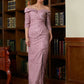 Bella Sheath/Column Satin Lace Off-the-Shoulder 3/4 Sleeves Floor-Length Mother of the Bride Dresses DEP0020343