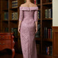 Bella Sheath/Column Satin Lace Off-the-Shoulder 3/4 Sleeves Floor-Length Mother of the Bride Dresses DEP0020343