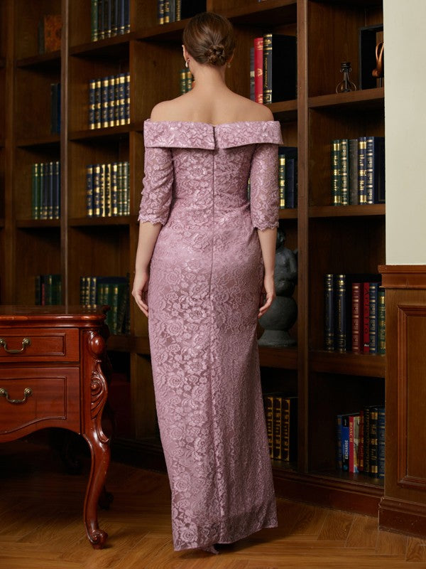 Bella Sheath/Column Satin Lace Off-the-Shoulder 3/4 Sleeves Floor-Length Mother of the Bride Dresses DEP0020343