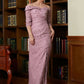 Bella Sheath/Column Satin Lace Off-the-Shoulder 3/4 Sleeves Floor-Length Mother of the Bride Dresses DEP0020343